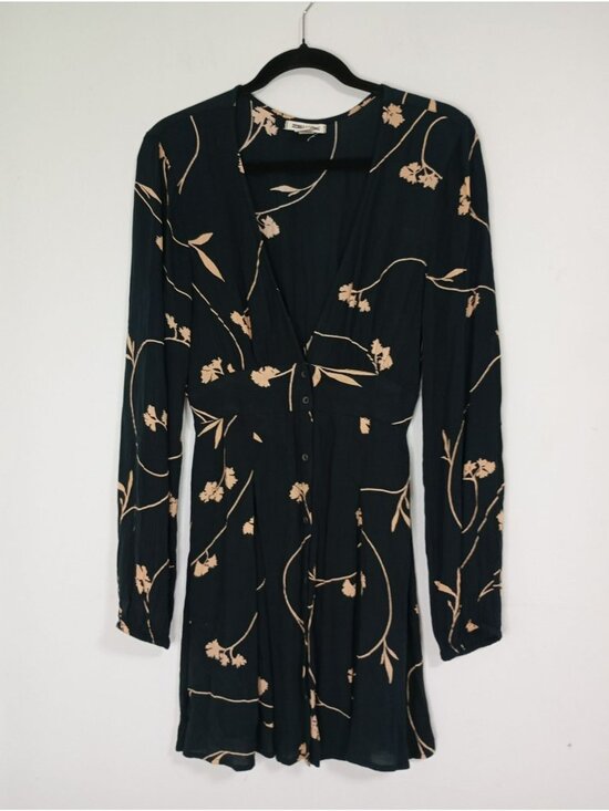 Billabong Dresses & Skirts - Billabong Black Floral Print Long Sleeve Button Front Mini Dress Size M India